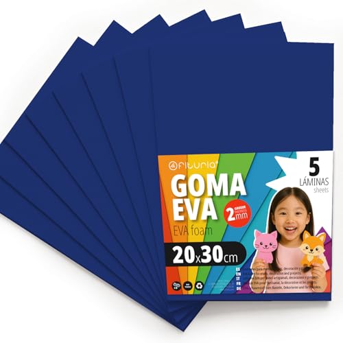 OFITURIA Goma Eva para Manualidades Escolares y Creativas, Láminas de Foam de Colores para Proyectos DIY, Arte, Decoración Infantil, Scrapbooking, Diseños Artesanales 20x30cm (Azul Oscuro, 5 uds)