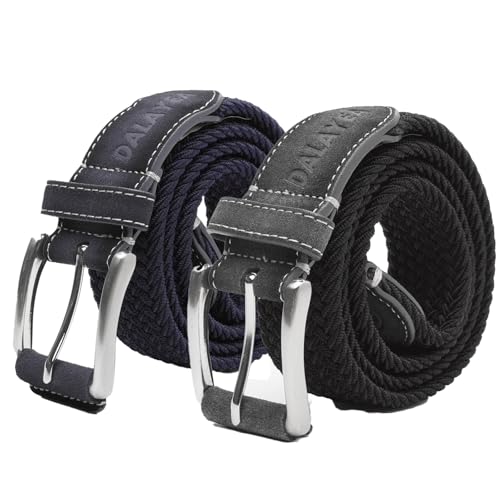 Stretch Braided Woven Belt for Men 2 Pack,Mens Gift Web Belt No Hole Elastic for Casual Golf Jeans