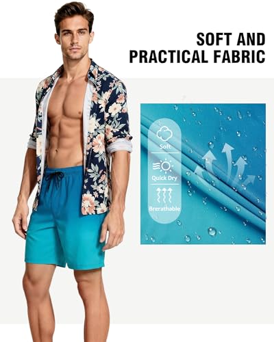 Image of Mens Swim Trunks with Compression Liner 2 in 1 Quick Dry Swimming Shorts Swimwear Bathing Suits with Pockets, 7 Inch-Gradient Design,L