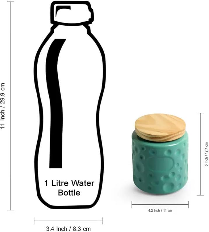 Image of Ceramic Kitchen Storage Jar Set of 2 (750 ml)| Airtight Green Canisters for Tea, Sugar & Spices | Modern Storage Containers | Airtight Pickle /Barni Jars with Lid | Countertop Food Jars for Kitchen