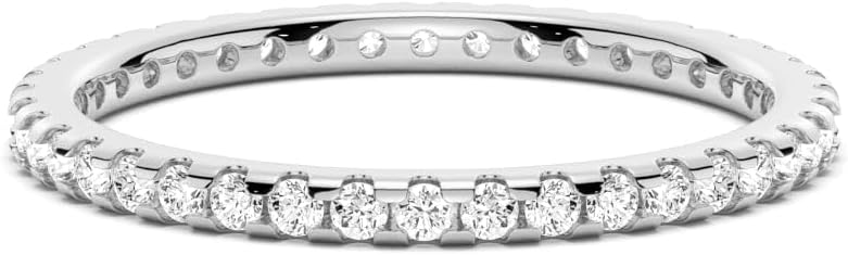 MSBLUE® 2.0mm Petite Pavé Scalloped Moissanite Eternity Band, 14K White Gold Vermeil, Rhodium Finish