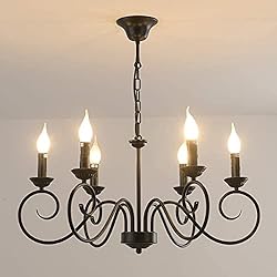 Lamparas Para Comedores Clasicos JIINOO Lámpara de Techo de Estilo Tradicional Country, Lámpara Colgante de Hierro con Vela Ajustable en Altura Vintage,6 Luces E14 Lámpara de Araña Clásica de Granja para Cocina Comedor Sala de Estar