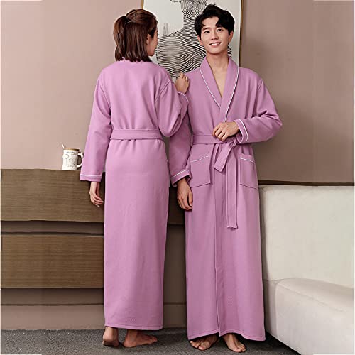 Women Men Kimono Robe, Four Seasons Luxury Pure Cotton Lengthen Bathrobe, with Belt & Pockets V-Neck Hotel Shower Dressing Gowns Gift,Men Purple,XXL3