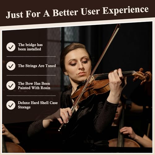 Image of PHOENIX Violin 4 /4 Full Size Set, Fiddle Solid Wood for professional Beginners Adults with Ironwood Octagonal Bow & Rosewood Bow Extra strings & Bridge, 2 Rosins, Tuner, Mute, Case