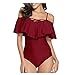Produktbild Badeanzüge für Damen Womens Badeanzug Volant Off Schulter EIN Stück Rüschen Strand Bademode Badeanzug (Color : Red Wine, Size : M)