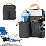 GRAOSO Beach Chair Cup Holder, Chair Side Organizer Easily Attached to Armrest with 2 Self-adhesive Fastener Strap, Hanging Chair Attachment for Water Bottle, Sunglasses, Phone, Snack, etc..