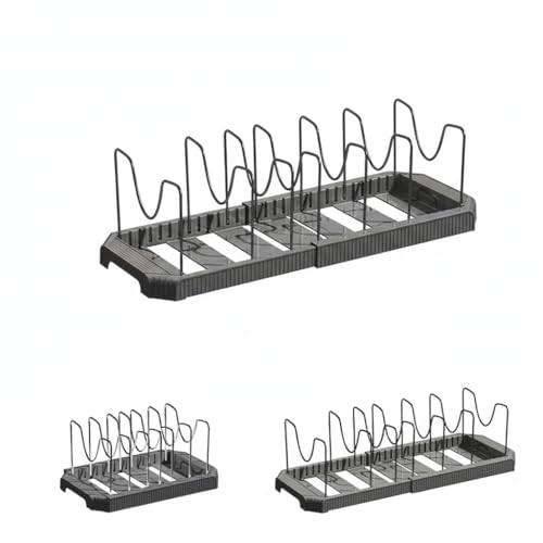 Image of STAR WORK Expandable Pull-Out Pan & Pot Organizer Pan Dish Rack Stand Organizer for Cabinet Kitchen Cabinet Cookware Baking Frying Rack (BLACK)