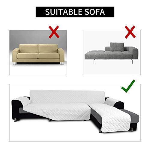 Image of Easy-Going Microfiber Sofa Slipcover L Shape Sectional Couch Cover - Reversible Chaise Furniture Protector for Pets, Kids, Children, Dog, Cat (Large, White /White)