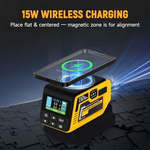 Image of Kzreect 300W Adjustable 2-30V Voltage Regulator Compatible with Dewalt 20V | 300W XT60 Output, 140W USB-C PD3.1, LCD Display & 15W Wireless Charging (Battery Not Included)