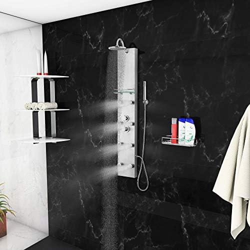 Blue Ocean 57” Stainless Steel SPS8801 Thermostatic Shower Panel with Rainfall Shower Head, Body Nozzles, and Handheld Shower Head