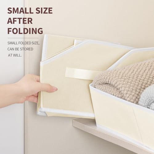 Image of Homsorout Clothes Organizers and Storage - Fabric Cube Bins with Handles, Storage Baskets for Shelves, Trapezoid Collapsible Boxes for Home, Dorm, Office, 10 Pack, Beige