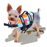YorkieGogo Teacup Hundeschwimmweste | Schwimmweste für kleine Welpen | Schwimmhilfe mit Griff und Reflektorstreifen | Badeanzug für Hunde und Katzen von Neugeborenen und kleinen Rassen (XXS, Blumen)