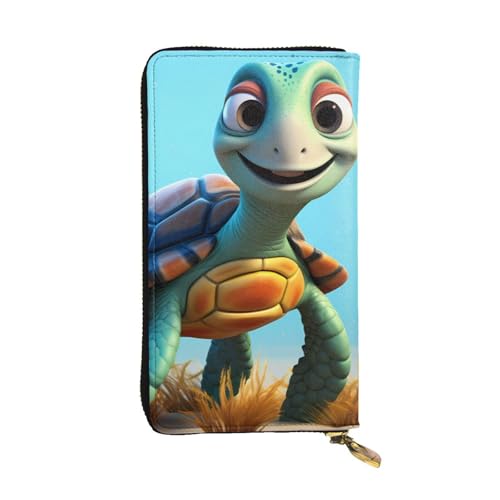 Cartoon Sea Turtle Prints Leather Long Clutch Wallet for Fashionable Girls and Women - Durable, Stylish, and Functional, Black, One Size