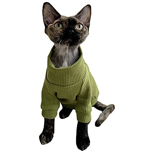 Sphynx Haarlose Katze Baumwolle T-Shirts Sommer Atmungsaktive Weste Einfarbig Rollkragenpullover Kätzchen Shirts Pullover Haustier Kleidung für Katze (Grün, XXL (5-6,8 kg)) Cover