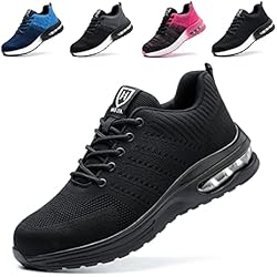 Zapatos De Seguridad Livianos Para Mujer Zapatos de Seguridad Hombre Mujer Zapatillas Trabajo Ligero Comodo Calzado de Seguridad con Punteras de Acero Transpirable Antideslizante Negro EU 37