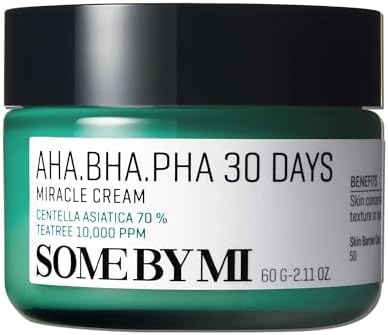 SOME BY MI AHA. BHA. PHA 30 Days Miracle Cream, 60 g, Mild Skin Barrier Cream, Acne-Fighting, for Sensitive Skin, Calming, Cleanse + Protect Skin, Anti-wrinkle, Natural Ingredient, Korean Skin Care