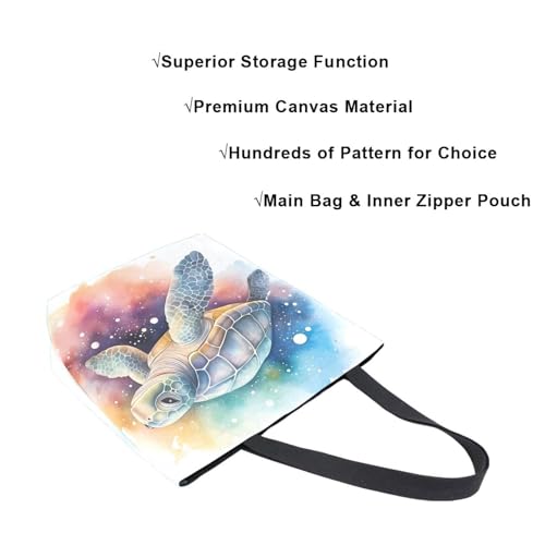 Extra Large Shoulder Tote Bag for Beach Travel Weekender Gym Animals Sea Turtle Watercolor Reusable Grocery Canvas Shopping Bag4