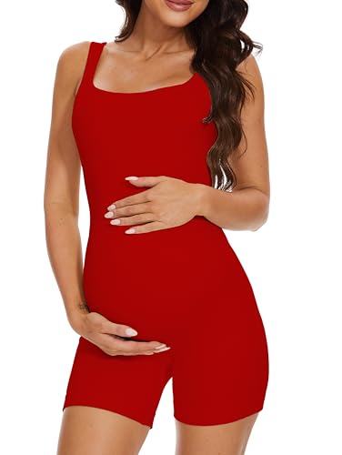 BDITANLE Maternity Workout Romper Pregnancy Yoga Ribbed One Piece Seam…