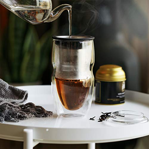 BTaT- Double Wall Glass Tea Cup With Stainless Steel Infuser, 2 Pack, 16oz, Tea Cup with Lid
