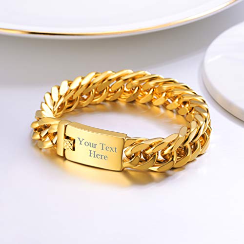 Image of PROSTEEL Stainless Steel Franco Chain Bracelet, Trendy Chunky Bracelets for Men Women, Black /18K Gold Plated, W: 8mm /12mm /17mm, L: 7.5 inch /8.3 inch /9 inch, Come Box