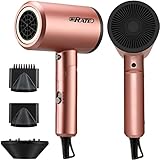 SHRATE 1875W Folding Hair Dryer, Professional Ionic Blow Dryer with Magnetic Nozzles and Diffuser for Women Men, Powerful/Lightweight/Quiet/Travel Hair Dryers for Max Fast Drying, Rose Gold