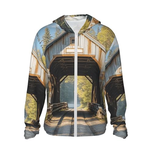 UPF 50+ Albany Covered Bridge Sun Protection Hoodie Rash Guard Shirt Long Sleeve Sun Shirt Lightweight Jacket
