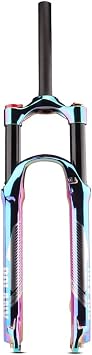 26/27.5/29 Mountain Bike Suspension Fork Travel 100mm Bike Air Fork 1-1/8 Straight Front Fork Manual Lockout Disc Brake QR 9mm27.5 Colorful