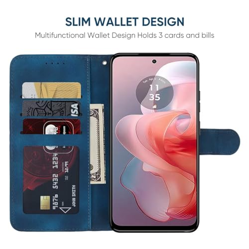 Wanyuexes Case for Moto G Power 2024/Motorola G Power 2024 5G Wallet Case with Tempered Glass Screen Protector, Leather Flip Credit Card Holder Stand Phone Cover for Motorola Moto G Power 5G 2024 Blue