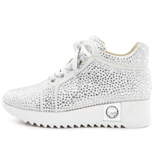Image of FINDVELL Women's Fashion Glitter Sneakers Platform Wedge Shoes Sparkly Rhinestone High Top Sneakers Trendy Sequin Shoes Wedding Bride Dress