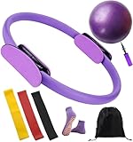Pilates Ring and Ball Set 12 Inch Magic Circle Pilates Ring with 3 Resistance Bands Home Pilates Kit for Women Workouts Pilates Set for Beginners, Fitness Essentials Starter Set Gift (Purple)