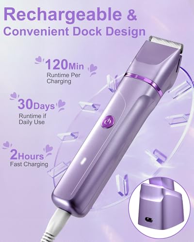 Image of Bikini Trimmer for Women, Electric Razor for Pubic Hair, Women's Foil Shaver,Rechargeable Shaver Removal with Snap-in Ceramic Blades,IP7X Washable Head,Wet and Dry Use,Purple