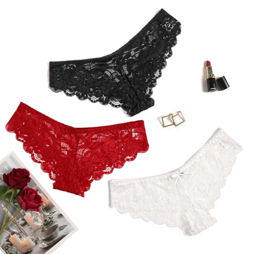 Image of Avidlove Women Floral Lace Panties Sexy Hipster Underwear Cheeky Bikini Panties V-Shape Waistband Tangas