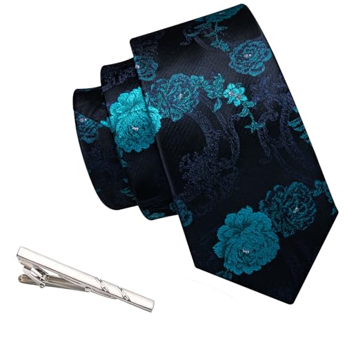 Image of Barry.Wang Floral Ties for Men Flower Necktie with Tie Clip Formal