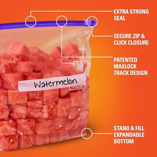 Image of 25 Pcs ZipLock Bags BPA-free Zipper Lock Pouches For Food Storage & Travel Packing | Leak-proof, Freezer Safe, Expandable Bottom, Puncture-resistant | Air-tight Bags For Fridge (Purple)(T-39)