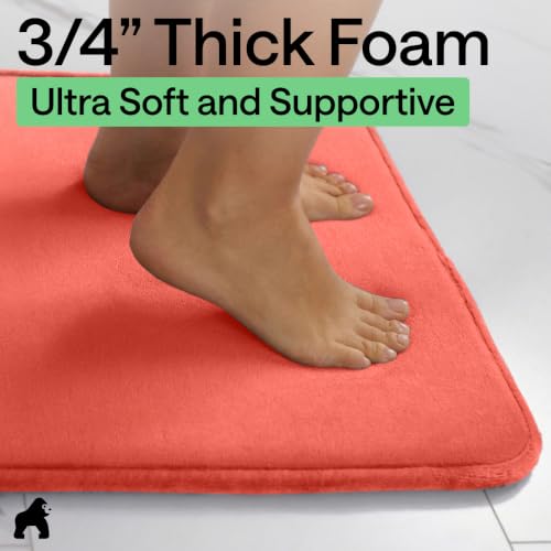Image of GORILLA GRIP Memory Foam Bath Mat, Soft Absorbent Velvet Bathroom Mats, Durable Dots on Underside, Machine Washable Bathmat, Carpet Rug Room Decor for Shower Tub Floor RV, 24x17 Rugs, Coral