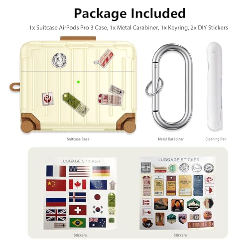 Image of Filoto Compatible with Airpods Pro 3 Case 2025, Cute Fashion Suitcase Design for Airpods Pro 3rd Generation Case Cover, Shockproof Protective Hard Case with Keychain /Cleaner Kit