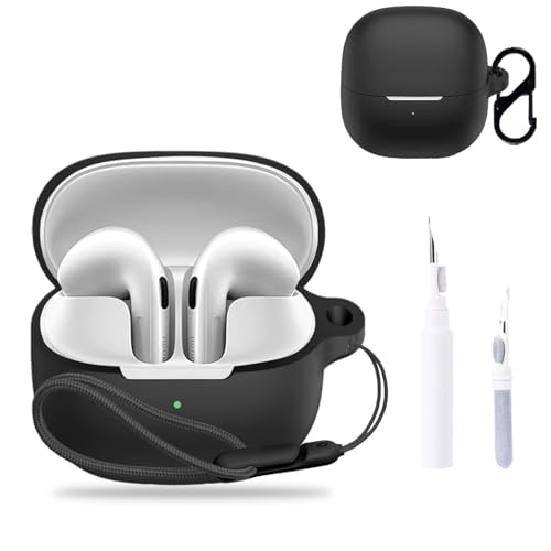 NOUKAJU Xiaomi Buds 6�p�P�[�X�J�o�[ �C���z���ی�J�o�[ (�J���r�i+�X�g���b�v+�N���[�j���O�y���t��) �����h�~�A���h�~�A�ϏՌ��AXiaomi Buds 6�p�P�[�X(�u���b�N)