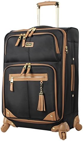 Steve Madden Designer Luggage Collection - Lightweight 24 Inch Expandable Softside Suitcase - Mid-size Rolling 4-Spinner Wheels Checked Bag