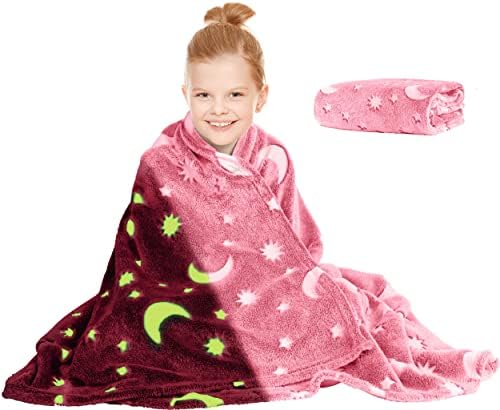 SP HOME GOODS Glow in The Dark Throw Blanket Gift for Girls and Kids Ages 4-14 and for Grandkids - [Pink] 50 x 60 Inches Fun, Cozy Fleece Throw Blanket