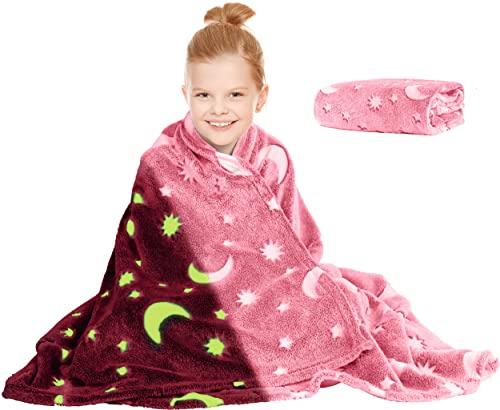 Sp Home Goods Glow In The Dark Throw Blanket Gift For Girls And Kids Ages 4-14 And For Grandkids - [Pink] 50 X 60 Inches Fun, Cozy Fleece Throw Blanket #TOP7
