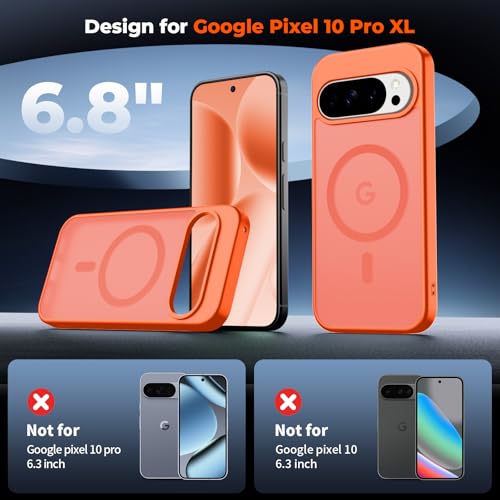Image of SUPFINE Magnetic for Google Pixel 10 Pro XL Case with Screen Protector, (Built-in Magnets) ((Military Grade Drop Protection) Slim Translucent Shockproof Phone Case,Orange