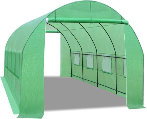 HHurBer 温室 ビニールハウス 大型 ビニール温室 簡易温室 折りたたみ ガーデン温室 花園温室 植物 菜園 園芸 家庭用 前後ドア付き 耐久性 UVカット 温室テント 防水 防風 保暖 植物保温(600x300x220cm)