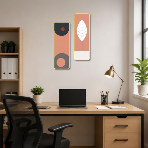 Image of The Castle Decor Luxury Minimalist Wall Art Set of 2 | Modern Botanical Leaf Painting 19X27 Inch | Abstract Boho Decor for Living Room Hallway Office