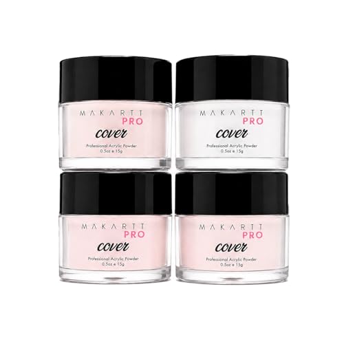 MakarttPro Acrylic Powder Set - 4 Colors 0.5oz Cover Powders for Nail Extension, Sculpting & Overlay - Cool Tone Collection for Professionals (Nude Essentials)