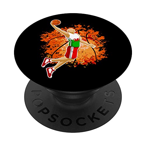 Wales Basketball Fans Jersey Welsh Flag Sport Team Supporter PopSockets Swappable PopGrip, Black