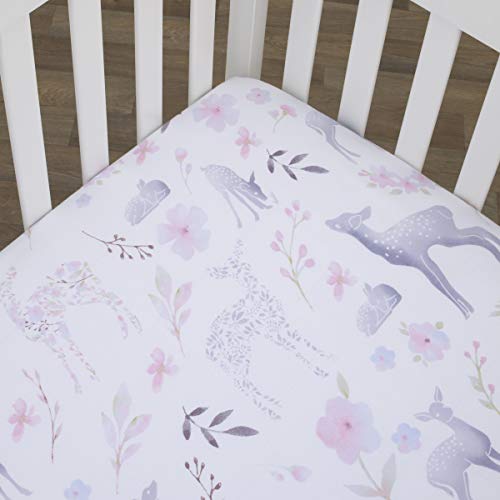 Nojo Watercolor Deer 4 Piece Nursery Crib Bedding Set, Pink/Grey/White/Blue #TOP2