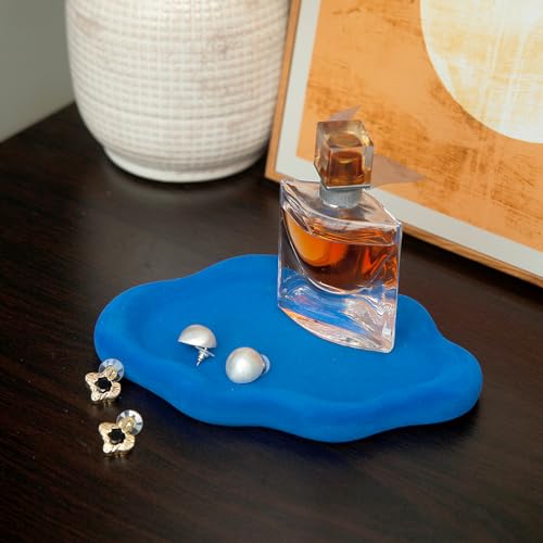 Image of Jewelry Dish Trinket Tray for Women, Ring Dish Holder, Unique Cloud Shape Ceramic Plate Cute Things Vanity Aesthetic Room Decor Mother's Day Birthday (Klein Blue)