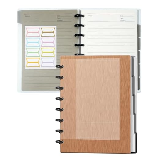 Discbound Notebook Customizable Spiral Journal Refillable 5 Subject Notebook with Removable Pages 120 Wide Ruled Disc Planner with 6 Binder Dividers & 16 Tabs for Work Meeting School, Rose Gold