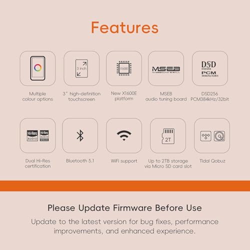 Image of HiBy R1 HiFi MP3 Player with Bluetooth 5.1 Hi-Res Audio Certified DSD 256 Native Tidal Qobuz Player MSEB Tuning 3 inchTouchscreen 2TB Expanded Memory