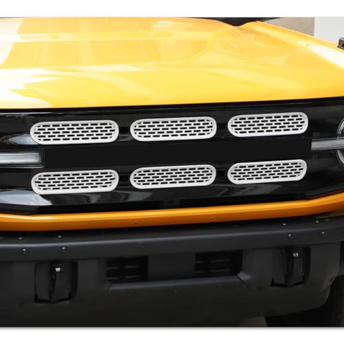 Image of Front Grill Mesh Grille Inserts Cover Frame Trims Kit 6Pcs Fit for Ford Bronco 2021-2024 2 /4 Door Exterior Accessories (White)